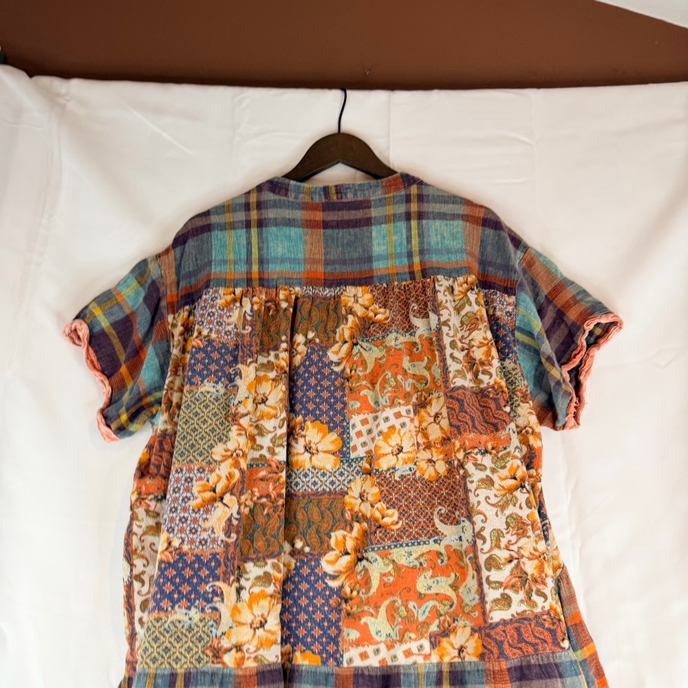 OLI & HALI Women’s Size M Dress Mini Oversized Boho Plaid Floral V Neckline - Picture 14 of 15